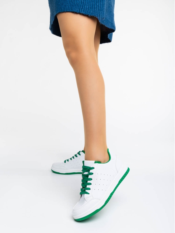 Γυναικεία αθλητικά παπούτσια λευκά με πράσινο από οικολογικό δέρμα Kiersten, 2 - Kalapod.gr