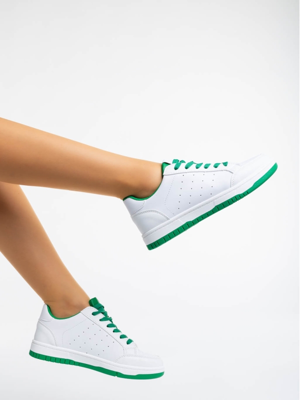 Γυναικεία αθλητικά παπούτσια λευκά με πράσινο από οικολογικό δέρμα Kiersten, 3 - Kalapod.gr
