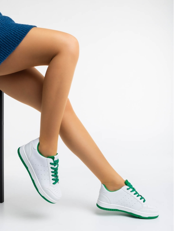 Γυναικεία αθλητικά παπούτσια λευκά με πράσινο από οικολογικό δέρμα Kiersten, 4 - Kalapod.gr