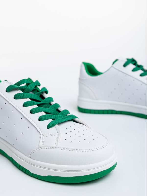 Γυναικεία αθλητικά παπούτσια λευκά με πράσινο από οικολογικό δέρμα Kiersten, 6 - Kalapod.gr