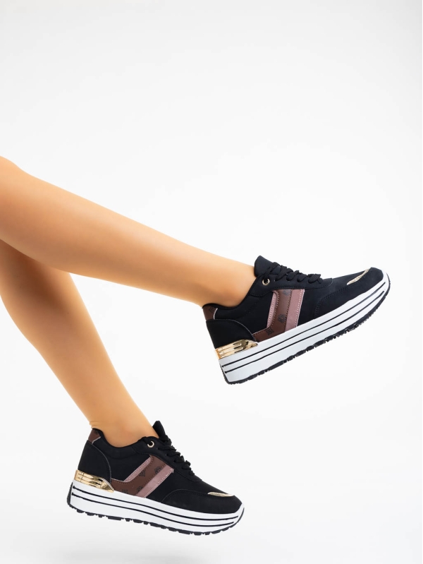 Γυναικεία αθλητικά παπούτσια μαύρα από ύφασμα Loraina, 4 - Kalapod.gr