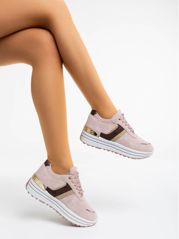 Γυναικεία αθλητικά παπούτσια ροζ από ύφασμα Loraina - Kalapod.gr
