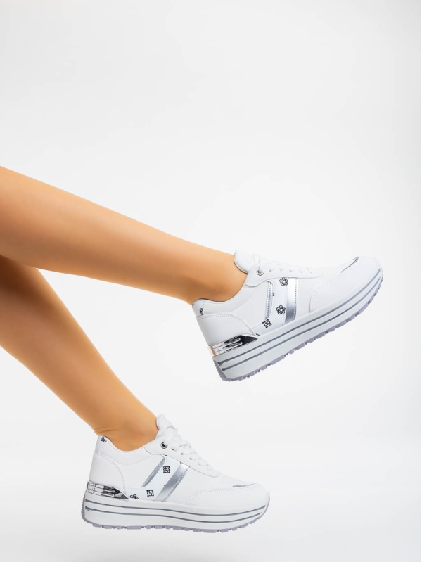 Γυναικεία αθλητικά παπούτσια λευκά από ύφασμα Loraina, 4 - Kalapod.gr