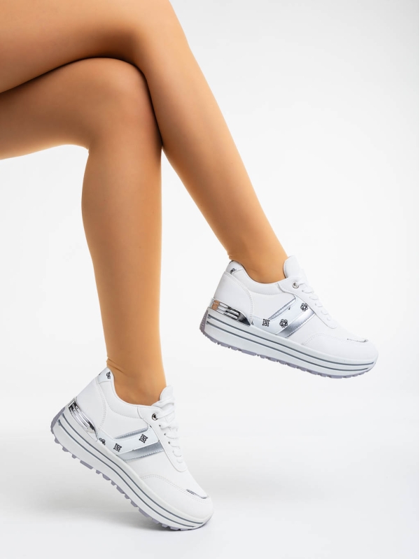 Γυναικεία αθλητικά παπούτσια λευκά από ύφασμα Loraina - Kalapod.gr