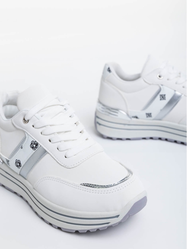 Γυναικεία αθλητικά παπούτσια λευκά από ύφασμα Loraina, 6 - Kalapod.gr