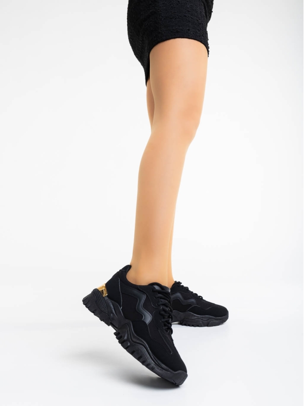 Γυναικεία αθλητικά παπούτσια μαύρα από ύφασμα Nimue, 2 - Kalapod.gr