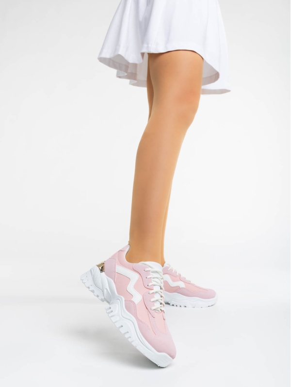 Γυναικεία αθλητικά παπούτσια ροζ από ύφασμα Nimue, 2 - Kalapod.gr