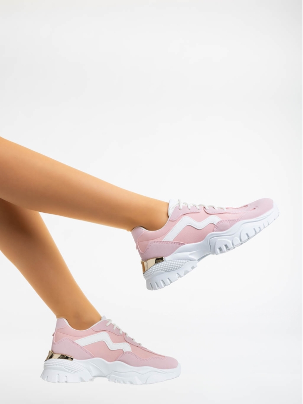 Γυναικεία αθλητικά παπούτσια ροζ από ύφασμα Nimue, 3 - Kalapod.gr