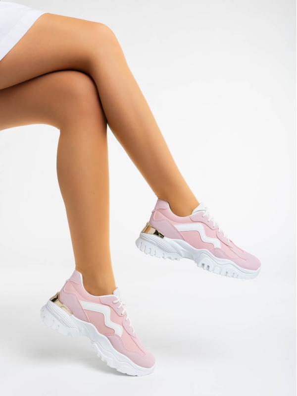Γυναικεία αθλητικά παπούτσια ροζ από ύφασμα Nimue, 4 - Kalapod.gr