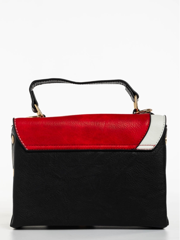 Γυναικεία τσάντα μαύρη με λευκό και κόκκινο από οικολογικό δέρμα Briseis, 5 - Kalapod.gr