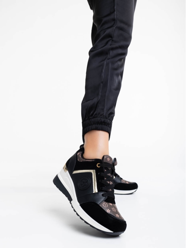 Γυναικεία αθλητικά παπούτσια μαύρα από οικολογικό δέρμα Tyrina, 2 - Kalapod.gr