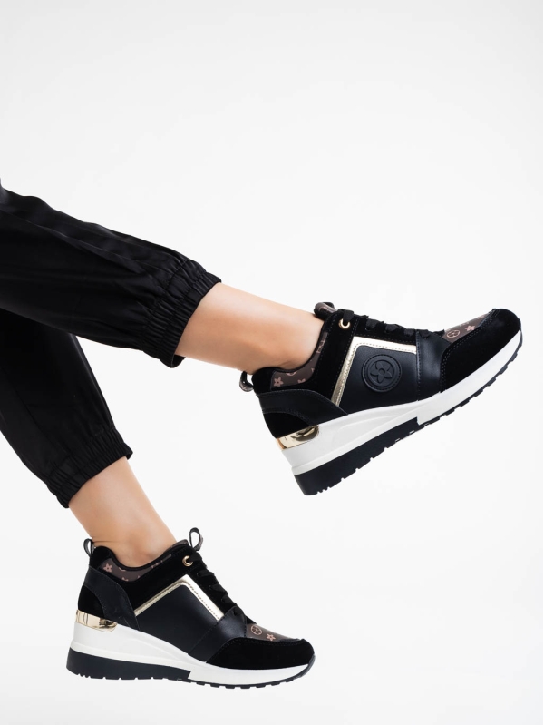 Γυναικεία αθλητικά παπούτσια μαύρα από οικολογικό δέρμα Tyrina, 3 - Kalapod.gr