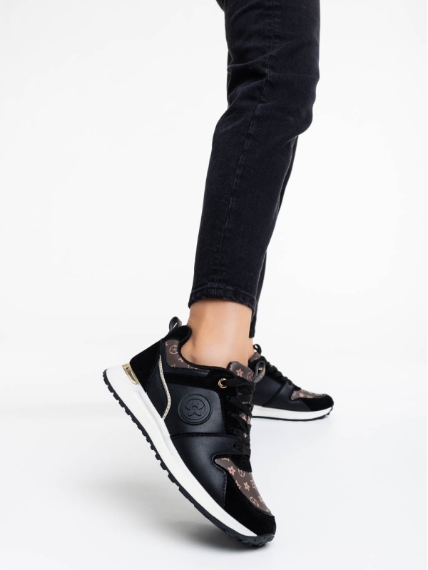 Γυναικεία αθλητικά παπούτσια μαύρα από οικολογικό δέρμα Lorilynn, 2 - Kalapod.gr
