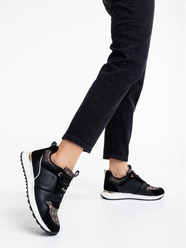 Γυναικεία αθλητικά παπούτσια μαύρα από οικολογικό δέρμα Lorilynn, 3 - Kalapod.gr