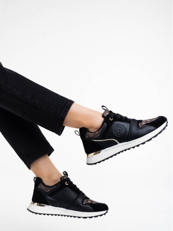 Γυναικεία αθλητικά παπούτσια μαύρα από οικολογικό δέρμα Lorilynn, 4 - Kalapod.gr