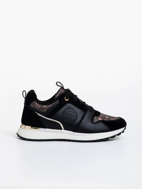 Γυναικεία αθλητικά παπούτσια μαύρα από οικολογικό δέρμα Lorilynn, 5 - Kalapod.gr