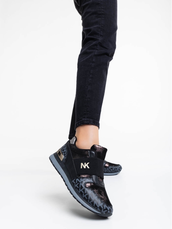 Γυναικεία αθλητικά παπούτσια μαύρα από οικολογικό δέρμα και ύφασμα Napua, 2 - Kalapod.gr