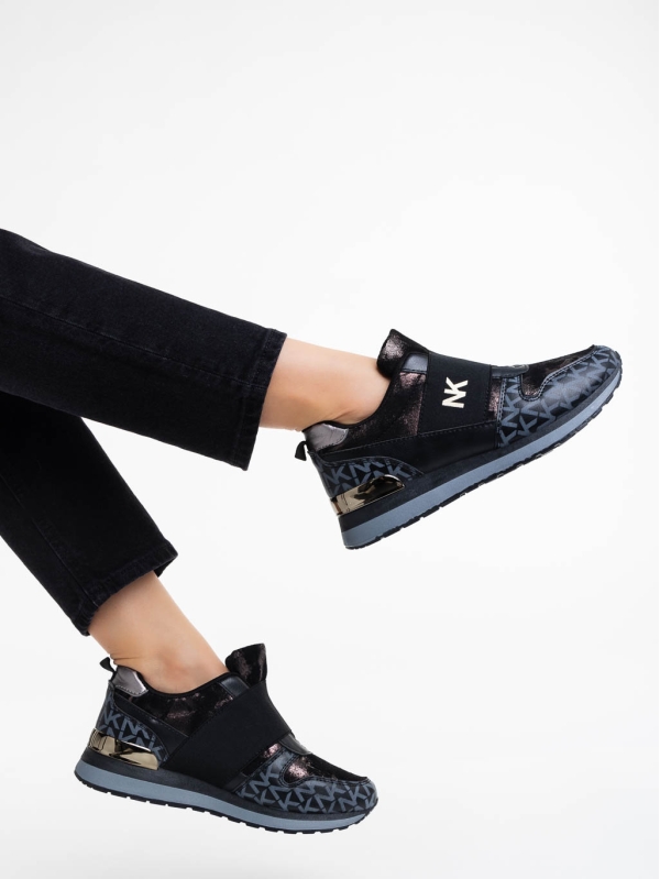 Γυναικεία αθλητικά παπούτσια μαύρα από οικολογικό δέρμα και ύφασμα Napua, 3 - Kalapod.gr