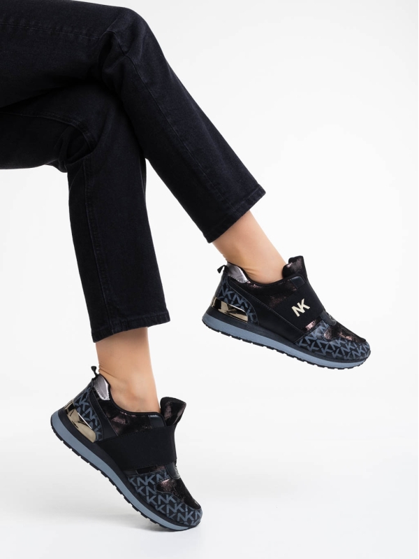 Γυναικεία αθλητικά παπούτσια μαύρα από οικολογικό δέρμα και ύφασμα Napua, 4 - Kalapod.gr