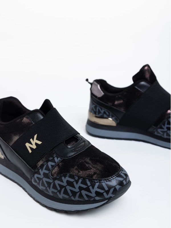 Γυναικεία αθλητικά παπούτσια μαύρα από οικολογικό δέρμα και ύφασμα Napua, 6 - Kalapod.gr