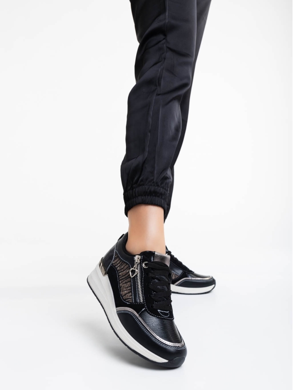 Γυναικεία αθλητικά παπούτσια μαύρα από οικολογικό δέρμα Maylin, 2 - Kalapod.gr