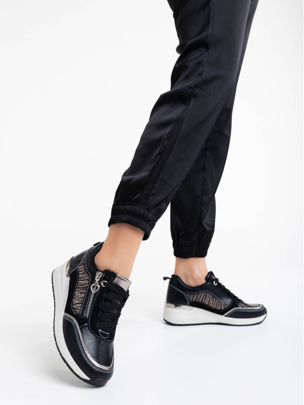 Γυναικεία αθλητικά παπούτσια μαύρα από οικολογικό δέρμα Maylin - Kalapod.gr