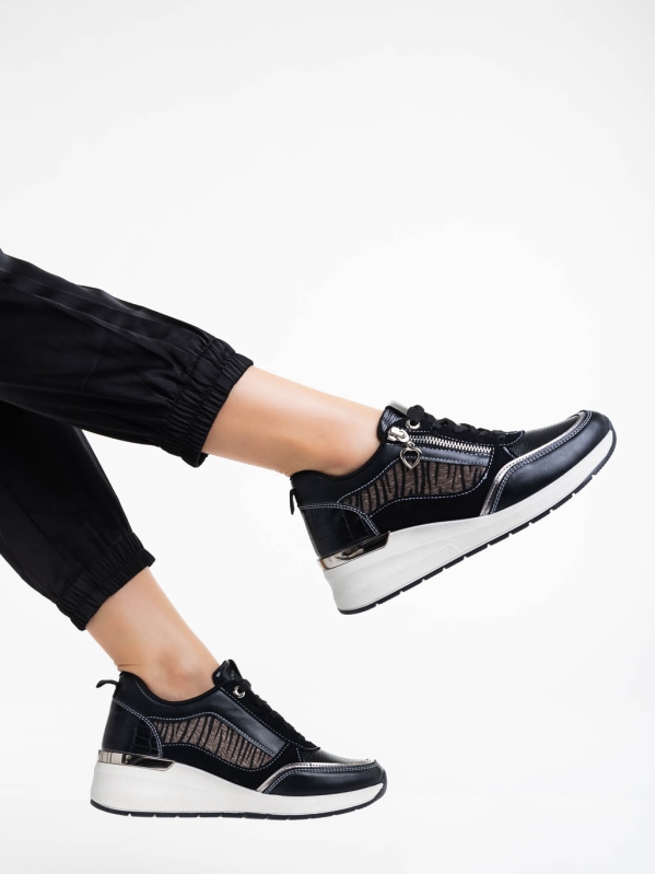 Γυναικεία αθλητικά παπούτσια μαύρα από οικολογικό δέρμα Maylin, 3 - Kalapod.gr