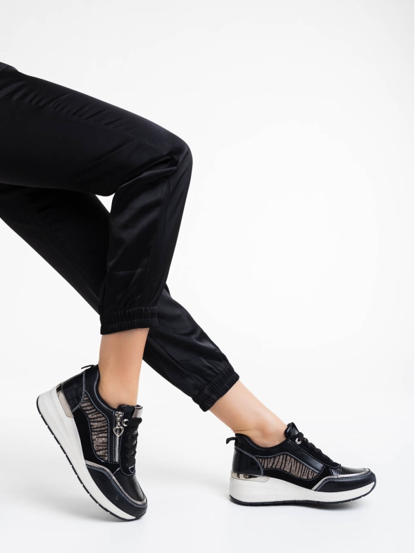 Γυναικεία αθλητικά παπούτσια μαύρα από οικολογικό δέρμα Maylin, 4 - Kalapod.gr