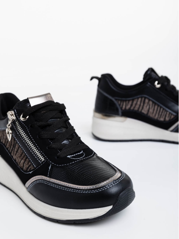 Γυναικεία αθλητικά παπούτσια μαύρα από οικολογικό δέρμα Maylin, 6 - Kalapod.gr