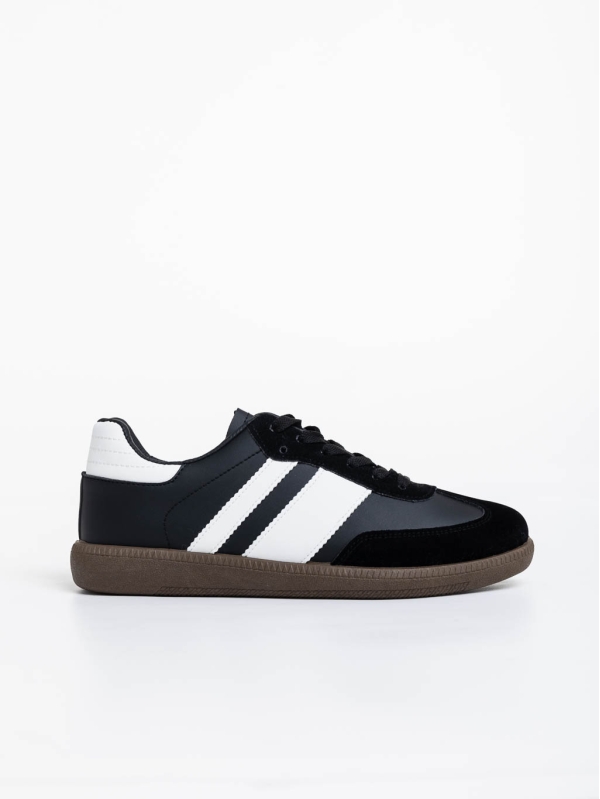 Ανδρικά αθλητικά παπούτσια μαύρα με λευκό από οικολογικό δέρμα Silvius, 3 - Kalapod.gr