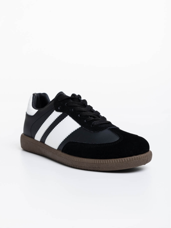 Ανδρικά αθλητικά παπούτσια μαύρα με λευκό από οικολογικό δέρμα Silvius - Kalapod.gr
