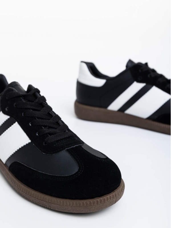 Ανδρικά αθλητικά παπούτσια μαύρα με λευκό από οικολογικό δέρμα Silvius, 4 - Kalapod.gr