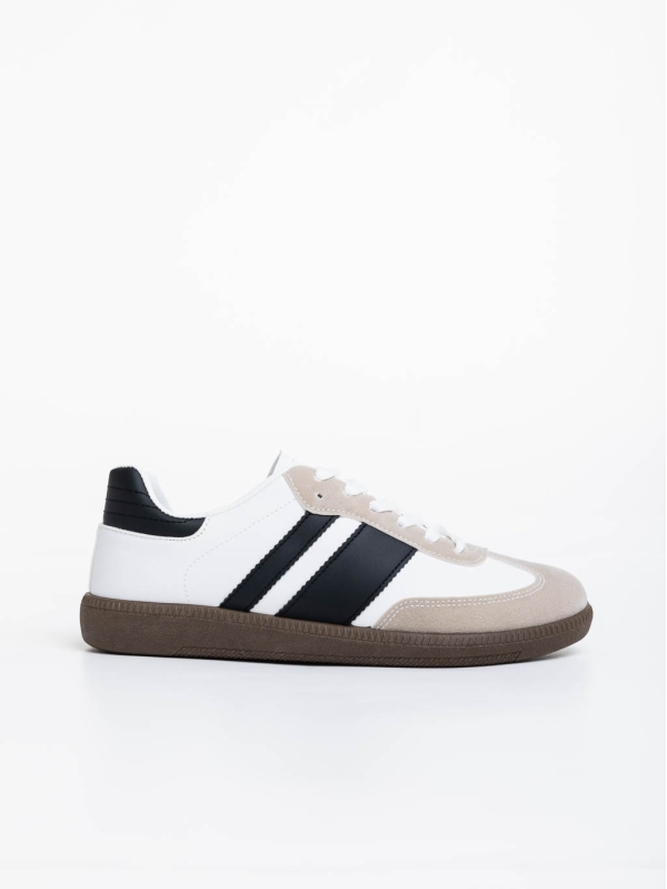 Ανδρικά αθλητικά παπούτσια λευκά με μαύρο από οικολογικό δέρμα Silvius, 3 - Kalapod.gr
