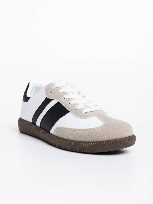 Ανδρικά αθλητικά παπούτσια λευκά με μαύρο από οικολογικό δέρμα Silvius, 2 - Kalapod.gr