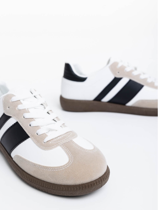 Ανδρικά αθλητικά παπούτσια λευκά με μαύρο από οικολογικό δέρμα Silvius, 4 - Kalapod.gr