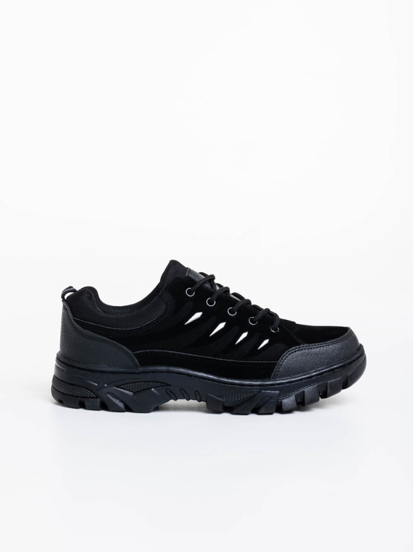 Ανδρικά αθλητικά παπούτσια μαύρα από ύφασμα και οικολογικό δέρμα Colten, 3 - Kalapod.gr