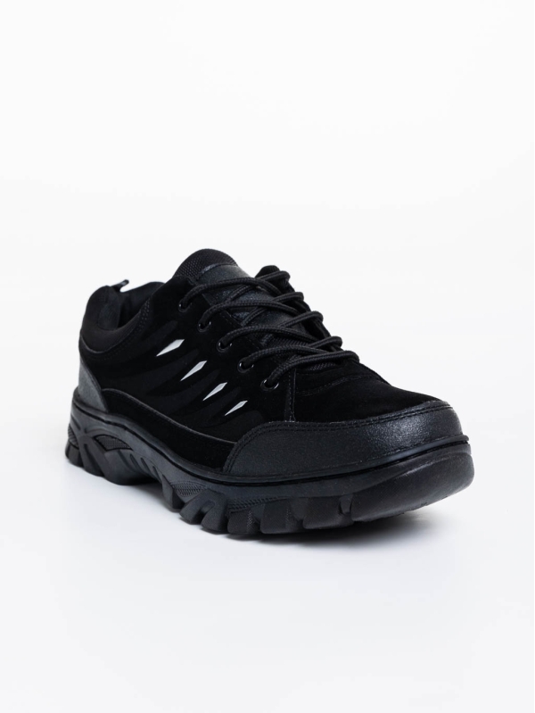 Ανδρικά αθλητικά παπούτσια μαύρα από ύφασμα και οικολογικό δέρμα Colten - Kalapod.gr