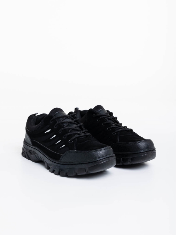 Ανδρικά αθλητικά παπούτσια μαύρα από ύφασμα και οικολογικό δέρμα Colten, 2 - Kalapod.gr