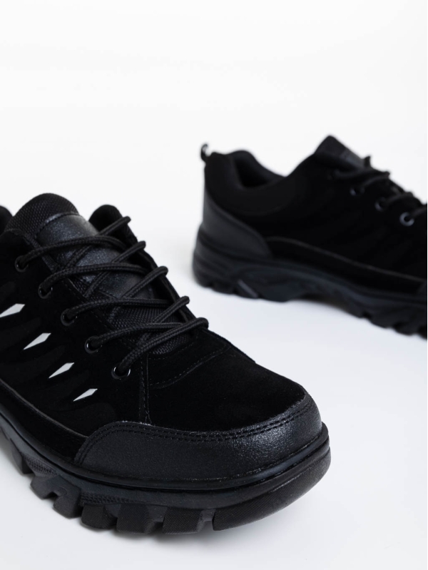 Ανδρικά αθλητικά παπούτσια μαύρα από ύφασμα και οικολογικό δέρμα Colten, 4 - Kalapod.gr