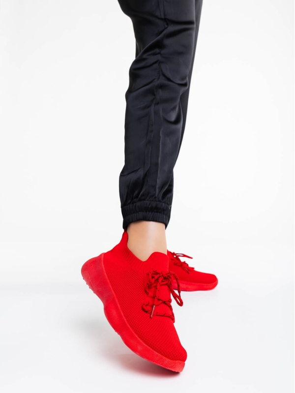Γυναικεία αθλητικά παπούτσια κόκκινα από ύφασμα Ramila, 3 - Kalapod.gr