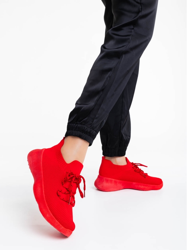 Γυναικεία αθλητικά παπούτσια κόκκινα από ύφασμα Ramila, 4 - Kalapod.gr