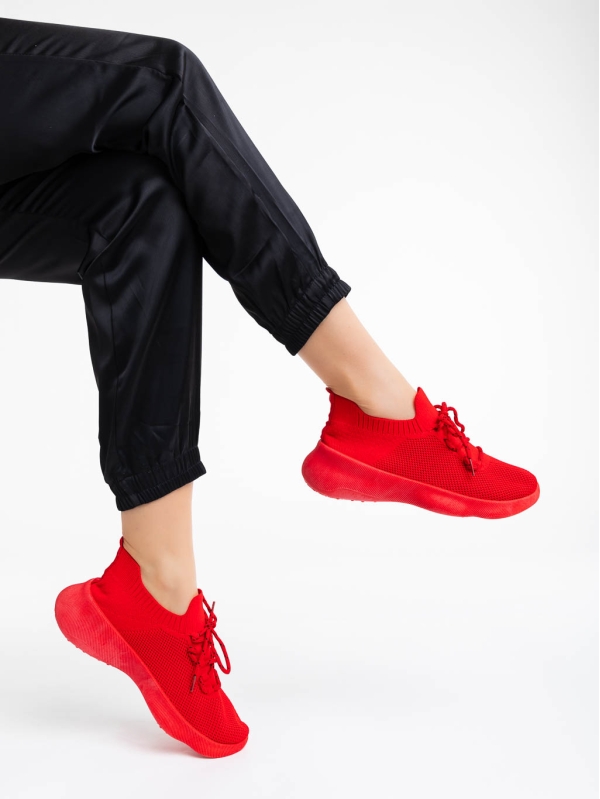 Γυναικεία αθλητικά παπούτσια κόκκινα από ύφασμα Ramila, 2 - Kalapod.gr