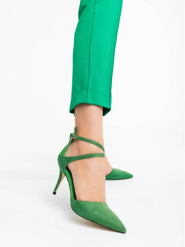 Γυναικεία παπούτσια πράσινα από ύφασμα Siriadne, 2 - Kalapod.gr