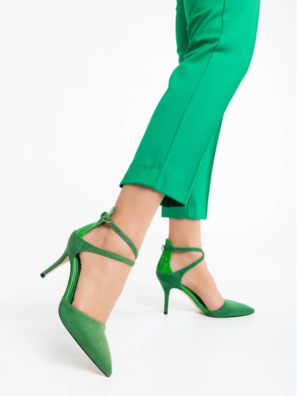 Γυναικεία παπούτσια πράσινα από ύφασμα Siriadne, 3 - Kalapod.gr