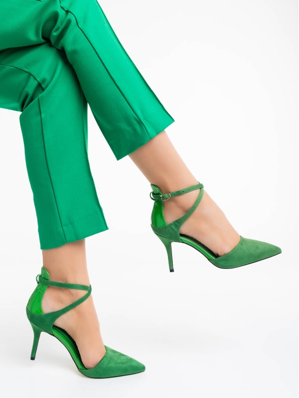 Γυναικεία παπούτσια πράσινα από ύφασμα Siriadne, 4 - Kalapod.gr