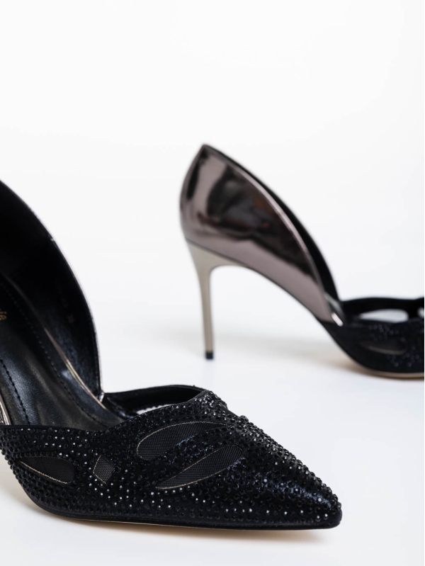 Γυναικεία παπούτσια μαύρα από ύφασμα Shaneka, 6 - Kalapod.gr