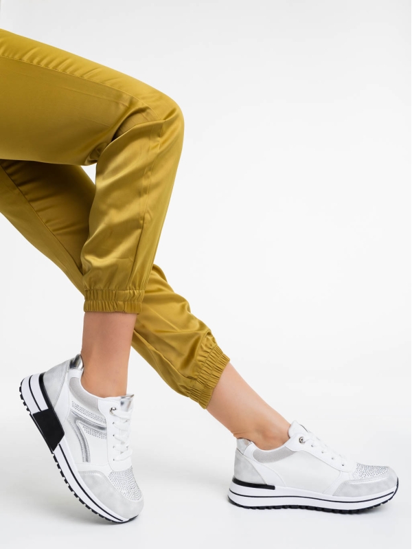 Γυναικεία αθλητικά παπούτσια λευκά από ύφασμα και οικολογικό δέρμα Ravenna, 4 - Kalapod.gr