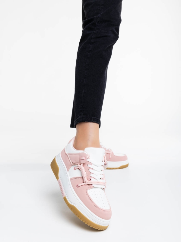 Γυναικεία αθλητικά παπούτσια λευκά με ροζ από οικολογικό δέρμα Rheia, 2 - Kalapod.gr