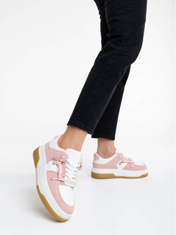 Γυναικεία αθλητικά παπούτσια λευκά με ροζ από οικολογικό δέρμα Rheia, 3 - Kalapod.gr