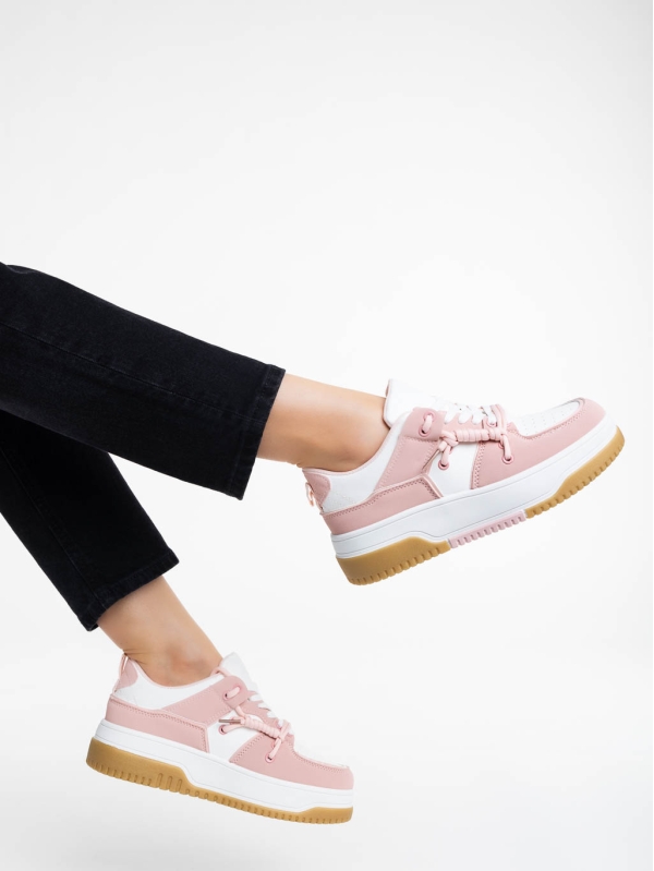 Γυναικεία αθλητικά παπούτσια λευκά με ροζ από οικολογικό δέρμα Rheia, 4 - Kalapod.gr